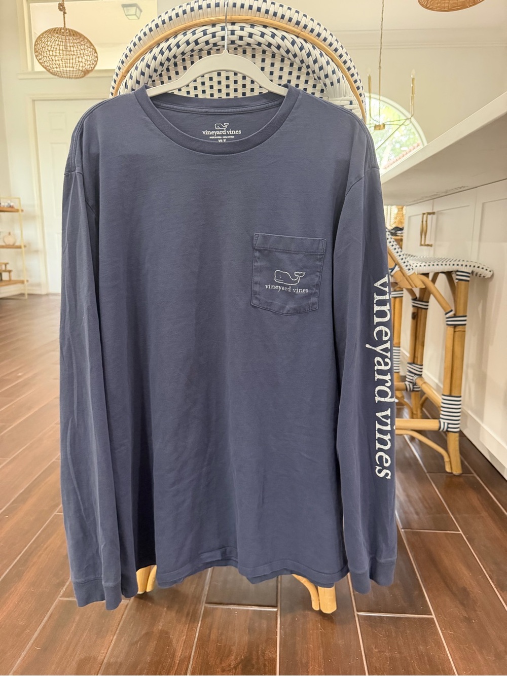 Vineyard Vines Men's Whale Long Sleeve Pocket Tee Blue Size XLT Big & Tall